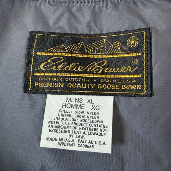 Vintage Eddie Bauer Men's Puffer Vest XL Gray Goose Down Made in USA Size XL - Picture 4 of 11